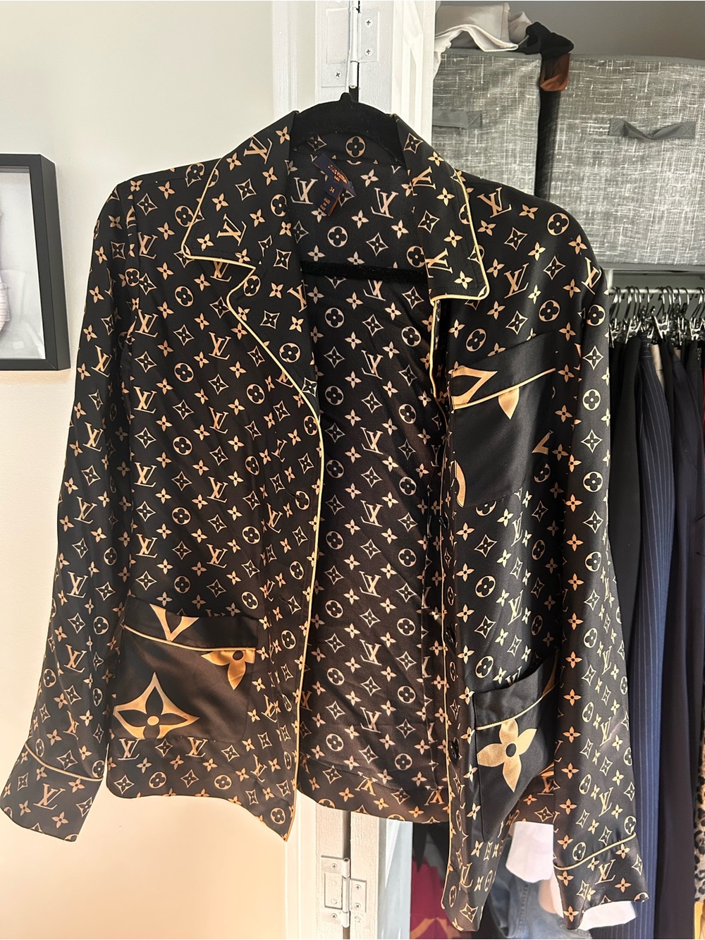 Louis Vuitton Black and Gold Monogram Silk button down
